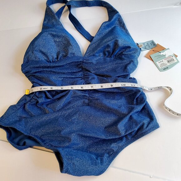 Shade & Shore Blue Glitter Halter One-Piece Swimsuit Size S (4-6) Nylon/Spandex - Picture 8 of 10